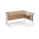Maestro 25 right hand ergonomic desk 1400mm wide - white cable managed leg frame and beech top