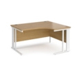 Maestro 25 right hand ergonomic desk 1400mm wide - white cable managed leg frame and oak top