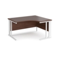 Maestro 25 right hand ergonomic desk 1400mm wide - white cable managed leg frame and walnut top