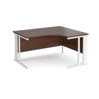 Maestro 25 right hand ergonomic desk 1400mm wide - white cable managed leg frame and walnut top