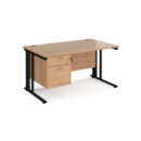 Maestro 25 straight desk 1400mm x 800mm with 2 drawer pedestal - black cable managed leg frame and beech top