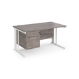 Maestro 25 straight desk 1400mm x 800mm with 2 drawer pedestal - white cable managed leg frame and grey oak top