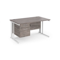 Maestro 25 straight desk 1400mm x 800mm with 2 drawer pedestal - white cable managed leg frame and grey oak top