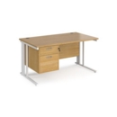 Maestro 25 straight desk 1400mm x 800mm with 2 drawer pedestal - white cable managed leg frame and oak top