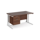 Maestro 25 straight desk 1400mm x 800mm with 2 drawer pedestal - white cable managed leg frame and walnut top