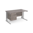 Maestro 25 straight desk 1400mm x 800mm with 3 drawer pedestal - silver cable managed leg frame and grey oak top
