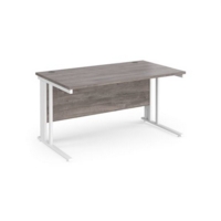 Maestro 25 straight desk 1400mm x 800mm - white cable managed leg frame and grey oak top