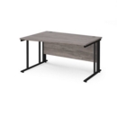 Maestro 25 left hand wave desk 1400mm wide - black cable managed leg frame and grey oak top