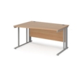 Maestro 25 left hand wave desk 1400mm wide - silver cable managed leg frame and beech top