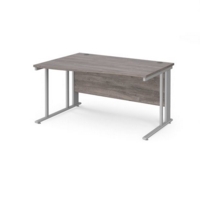 Maestro 25 left hand wave desk 1400mm wide - silver cable managed leg frame and grey oak top