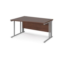 Maestro 25 left hand wave desk 1400mm wide - silver cable managed leg frame and walnut top