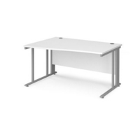 Maestro 25 left hand wave desk 1400mm wide - silver cable managed leg frame and white top