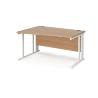 Maestro 25 left hand wave desk 1400mm wide - white cable managed leg frame and beech top