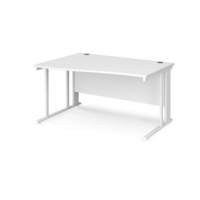 Maestro 25 left hand wave desk 1400mm wide - white cable managed leg frame and white top