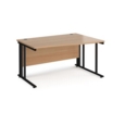 Maestro 25 right hand wave desk 1400mm wide - black cable managed leg frame and beech top