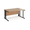 Maestro 25 right hand wave desk 1400mm wide - black cable managed leg frame and beech top