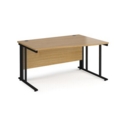 Maestro 25 right hand wave desk 1400mm wide - black cable managed leg frame and oak top