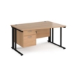 Maestro 25 right hand wave desk 1400mm wide with 2 drawer pedestal - black cable managed leg frame and beech top