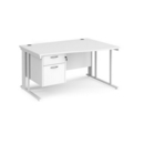 Maestro 25 right hand wave desk 1400mm wide with 2 drawer pedestal - white cable managed leg frame and white top