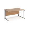 Maestro 25 right hand wave desk 1400mm wide - silver cable managed leg frame and beech top