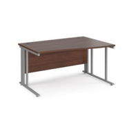 Maestro 25 right hand wave desk 1400mm wide - silver cable managed leg frame and walnut top