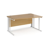 Maestro 25 right hand wave desk 1400mm wide - white cable managed leg frame and oak top