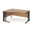 Maestro 25 left hand ergonomic desk 1600mm wide - black cable managed leg frame and beech top
