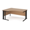 Maestro 25 left hand ergonomic desk 1600mm wide - black cable managed leg frame and beech top