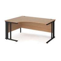 Maestro 25 left hand ergonomic desk 1600mm wide - black cable managed leg frame and beech top