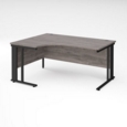 Maestro 25 left hand ergonomic desk 1600mm wide - black cable managed leg frame and grey oak top