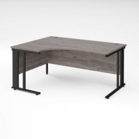 Maestro 25 left hand ergonomic desk 1600mm wide - black cable managed leg frame and grey oak top