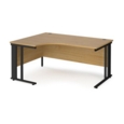 Maestro 25 left hand ergonomic desk 1600mm wide - black cable managed leg frame and oak top