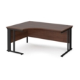 Maestro 25 left hand ergonomic desk 1600mm wide - black cable managed leg frame and walnut top