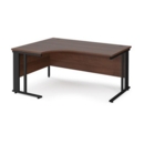 Maestro 25 left hand ergonomic desk 1600mm wide - black cable managed leg frame and walnut top