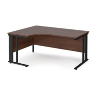 Maestro 25 left hand ergonomic desk 1600mm wide - black cable managed leg frame and walnut top