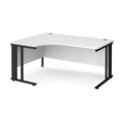 Maestro 25 left hand ergonomic desk 1600mm wide - black cable managed leg frame and white top