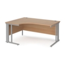Maestro 25 left hand ergonomic desk 1600mm wide - silver cable managed leg frame and beech top