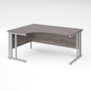Maestro 25 left hand ergonomic desk 1600mm wide - silver cable managed leg frame and grey oak top