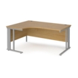 Maestro 25 left hand ergonomic desk 1600mm wide - silver cable managed leg frame and oak top