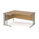 Maestro 25 left hand ergonomic desk 1600mm wide - silver cable managed leg frame and oak top