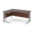 Maestro 25 left hand ergonomic desk 1600mm wide - silver cable managed leg frame and walnut top