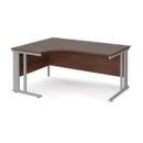 Maestro 25 left hand ergonomic desk 1600mm wide - silver cable managed leg frame and walnut top