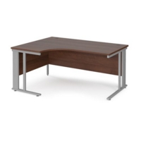 Maestro 25 left hand ergonomic desk 1600mm wide - silver cable managed leg frame and walnut top