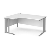 Maestro 25 left hand ergonomic desk 1600mm wide - silver cable managed leg frame and white top