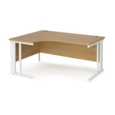 Maestro 25 left hand ergonomic desk 1600mm wide - white cable managed leg frame and oak top
