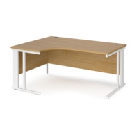 Maestro 25 left hand ergonomic desk 1600mm wide - white cable managed leg frame and oak top
