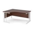 Maestro 25 left hand ergonomic desk 1600mm wide - white cable managed leg frame and walnut top