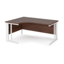 Maestro 25 left hand ergonomic desk 1600mm wide - white cable managed leg frame and walnut top