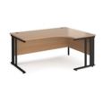 Maestro 25 right hand ergonomic desk 1600mm wide - black cable managed leg frame and beech top