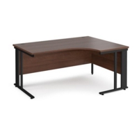 Maestro 25 right hand ergonomic desk 1600mm wide - black cable managed leg frame and walnut top